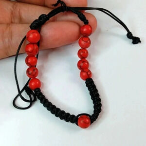 New Handmade Red Bead Black Cord String Unisex Women Men Urban Fashion Bracelet
